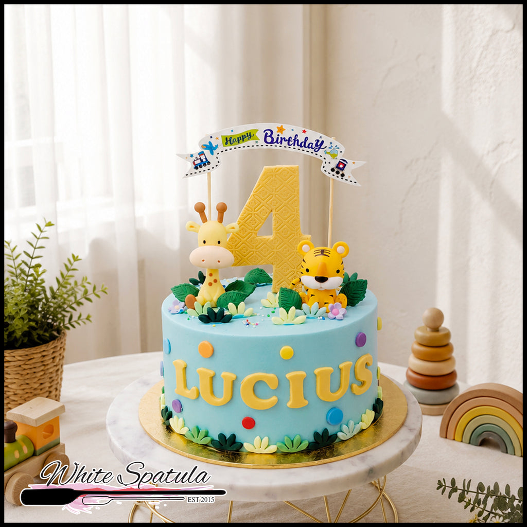 Cute Pastel Safari Animal Buttercream Cake