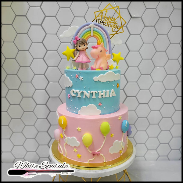 Balloon Unicorn & Girl Buttercream Cake