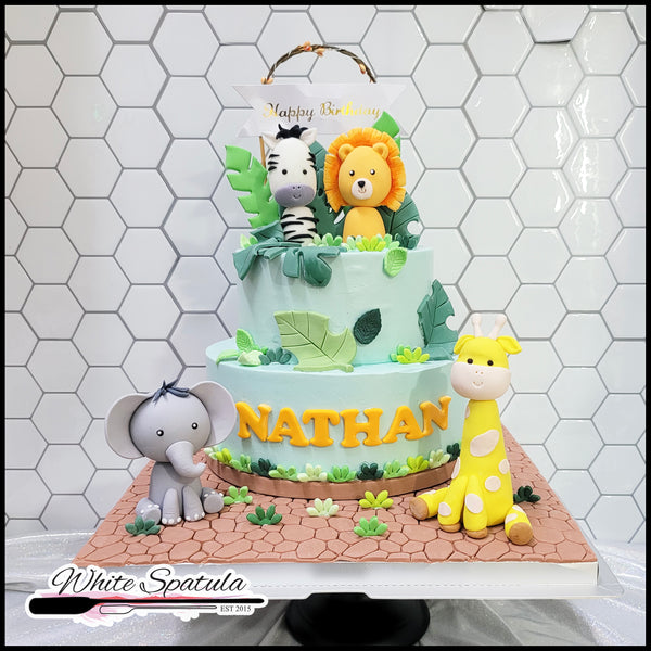 Leafy Safari Animal Buttercream Cake