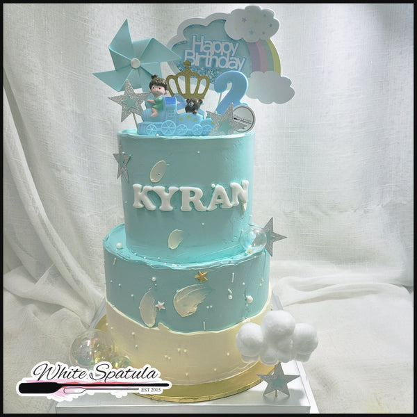 Baby and Pastel Blue Train Buttercream Cake