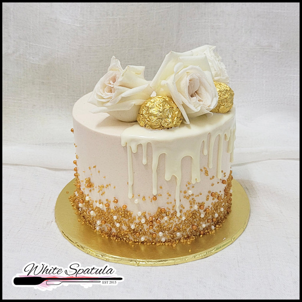 Classic Gold with Fresh Flowers Buttercream Cake