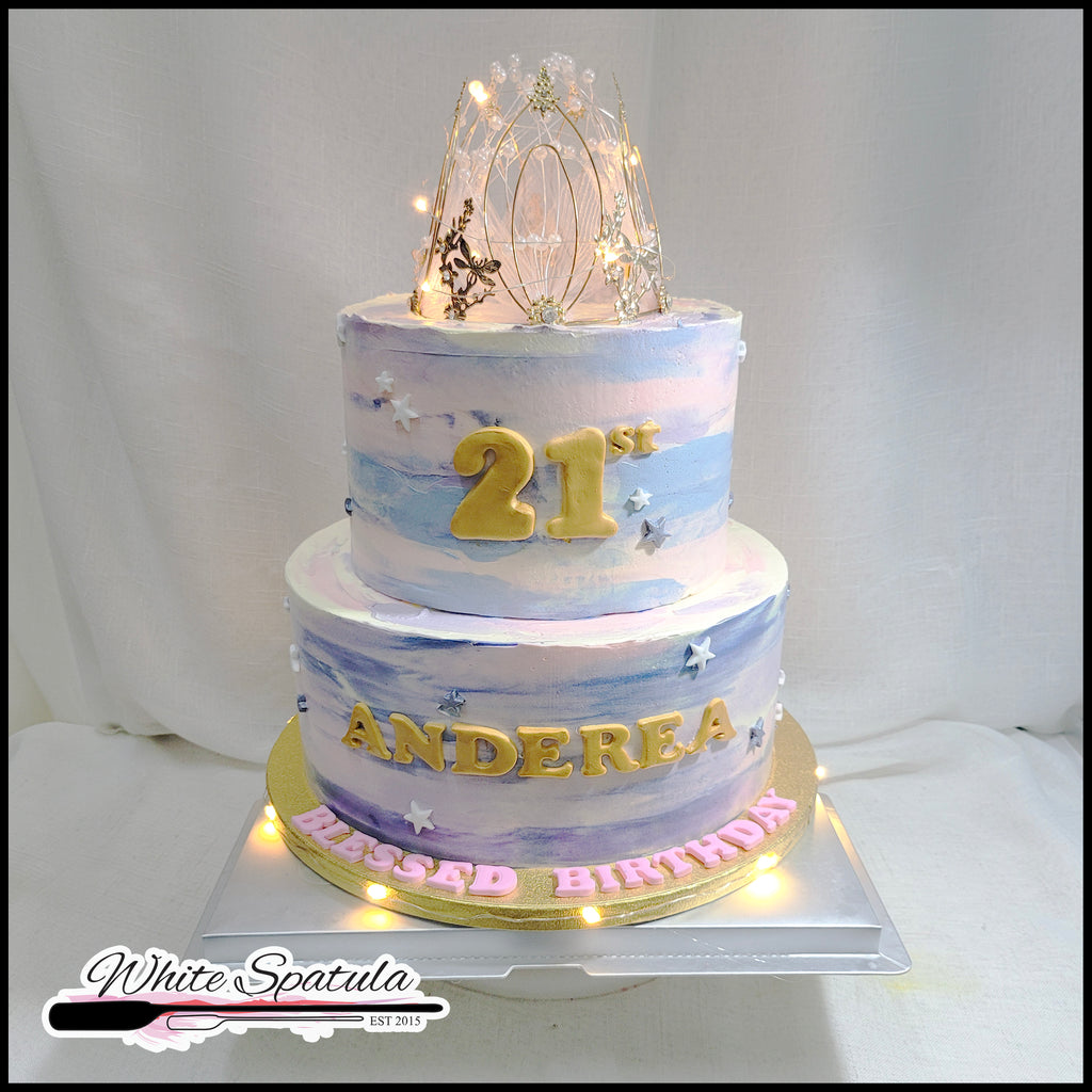 Purple Princess Tiara with Fairy Lights Buttercream Cake