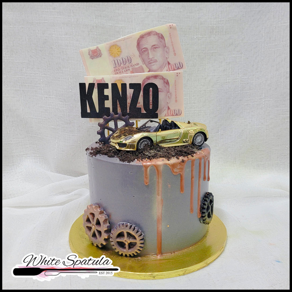 Gold Sports Car with Cash Buttercream Cake