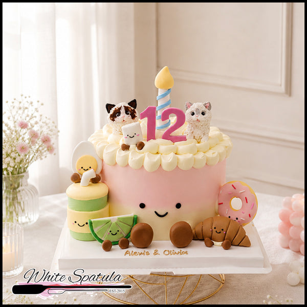 Cute Cats & Snacks Birthday Cake