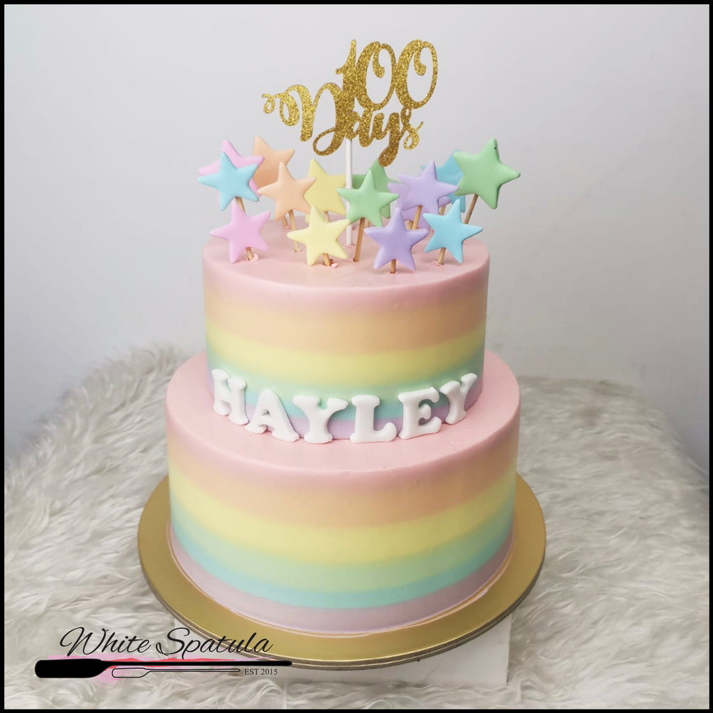 Pastel Rainbow with Stars Buttercream Cake - White Spatula Singapore