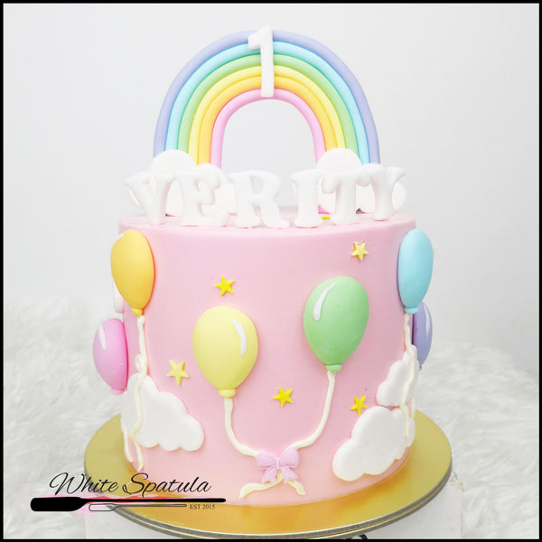 Pastel Rainbow Balloon Buttercream Cake - White Spatula Singapore