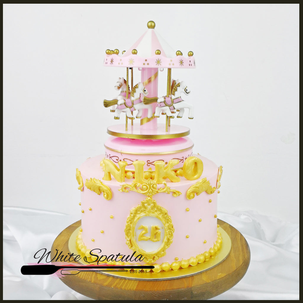 Pink Carousel Buttercream Cake - White Spatula Singapore