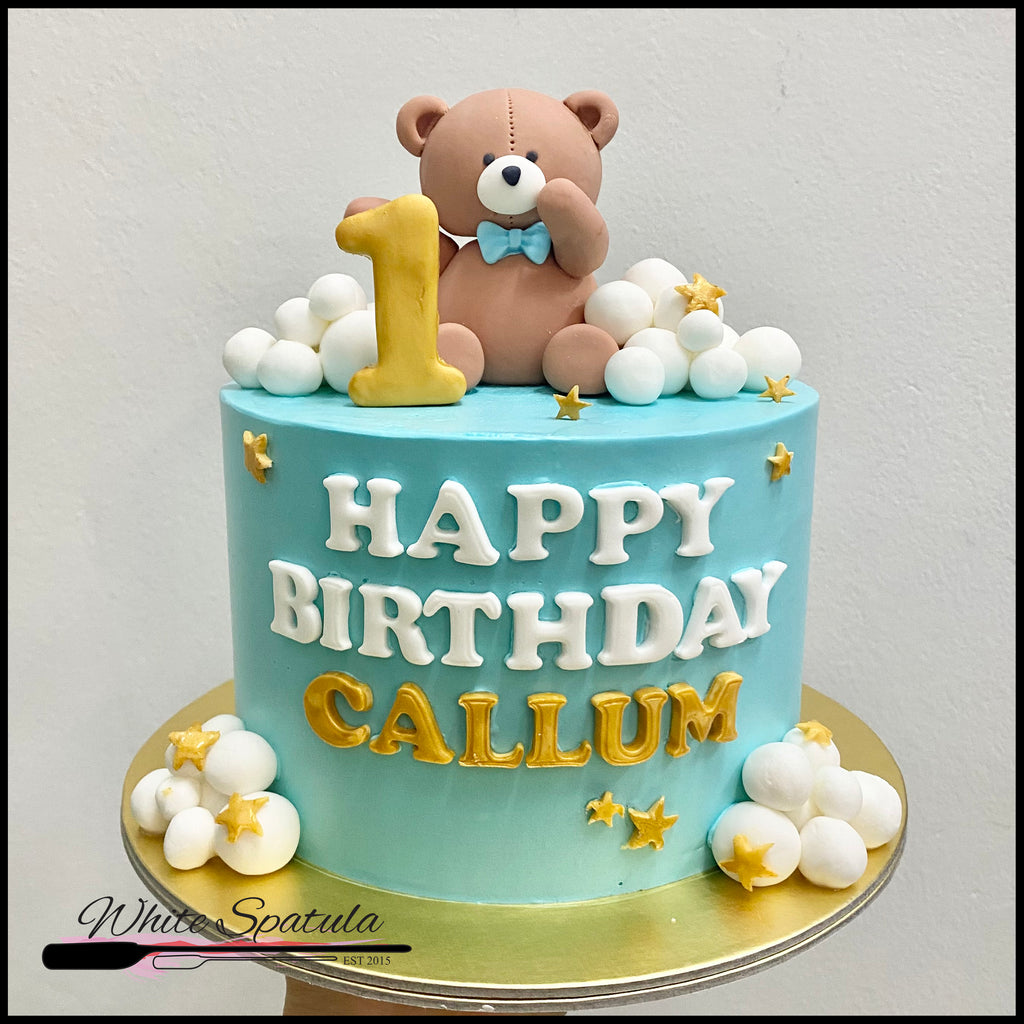 Brown Teddy Bear with Clouds Buttercream Cake